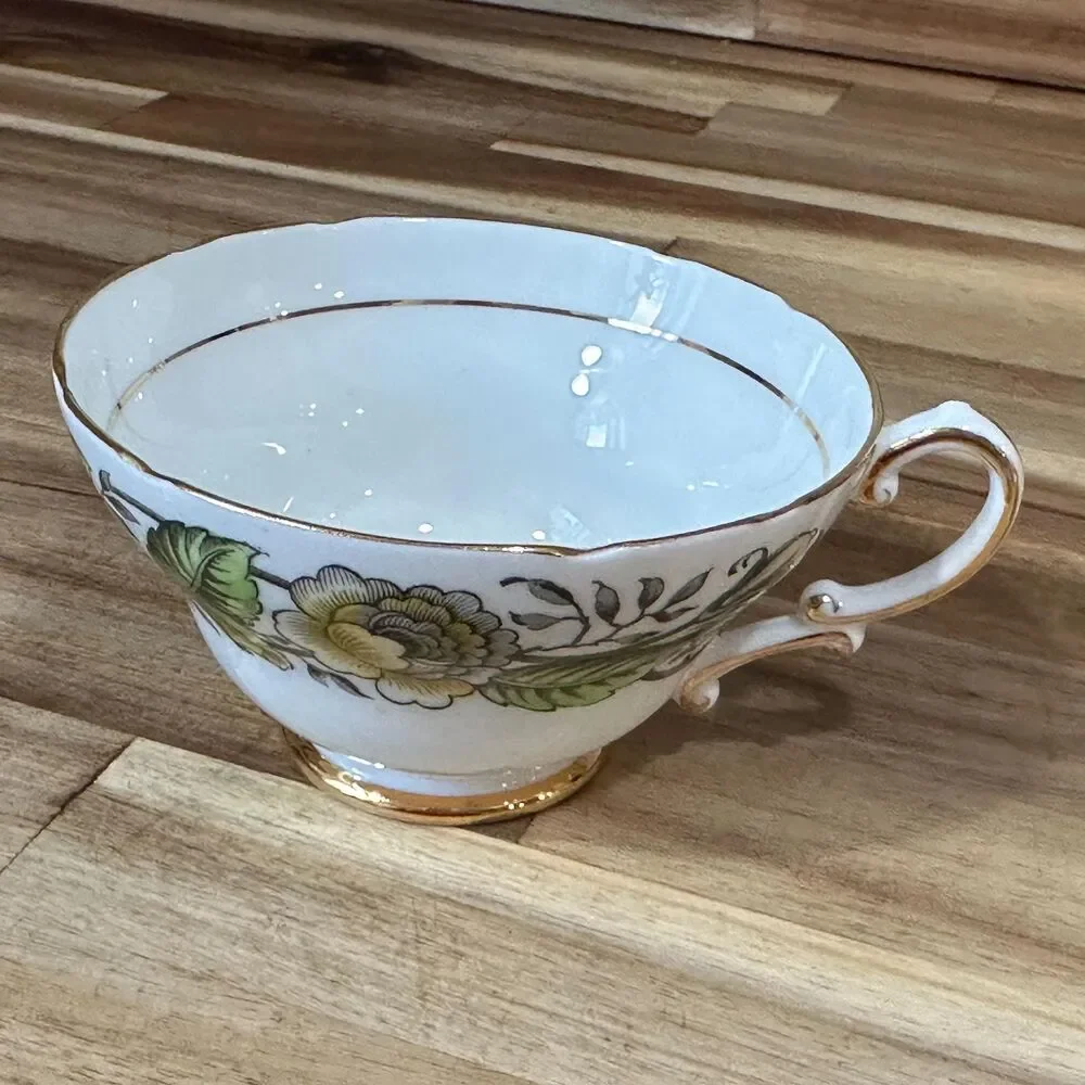 Vtg Stanley English Tea Cup Fine Bone China Yellow & Green Floral